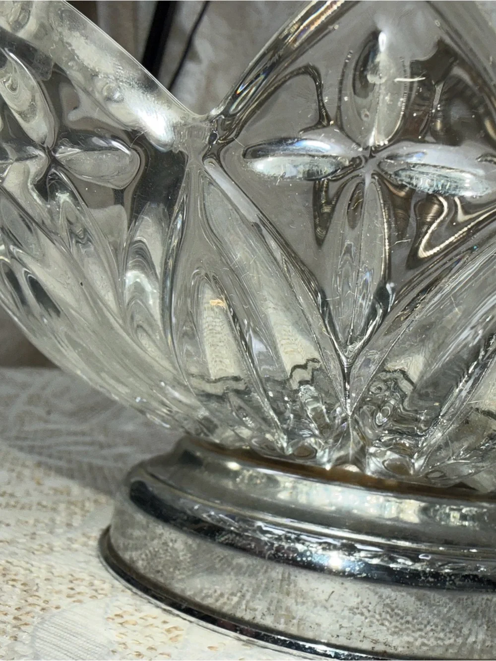 vintage Mid-Century Modern glass nutcracker bowl with metal picks